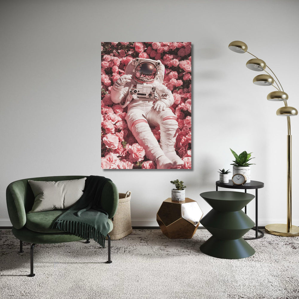 Astronaut in Rose Garden Canvas, Space and Flowers Wall Art, Surreal Floral Decor, Modern Living Room Canvas, Unique Gift Art, Home Decor