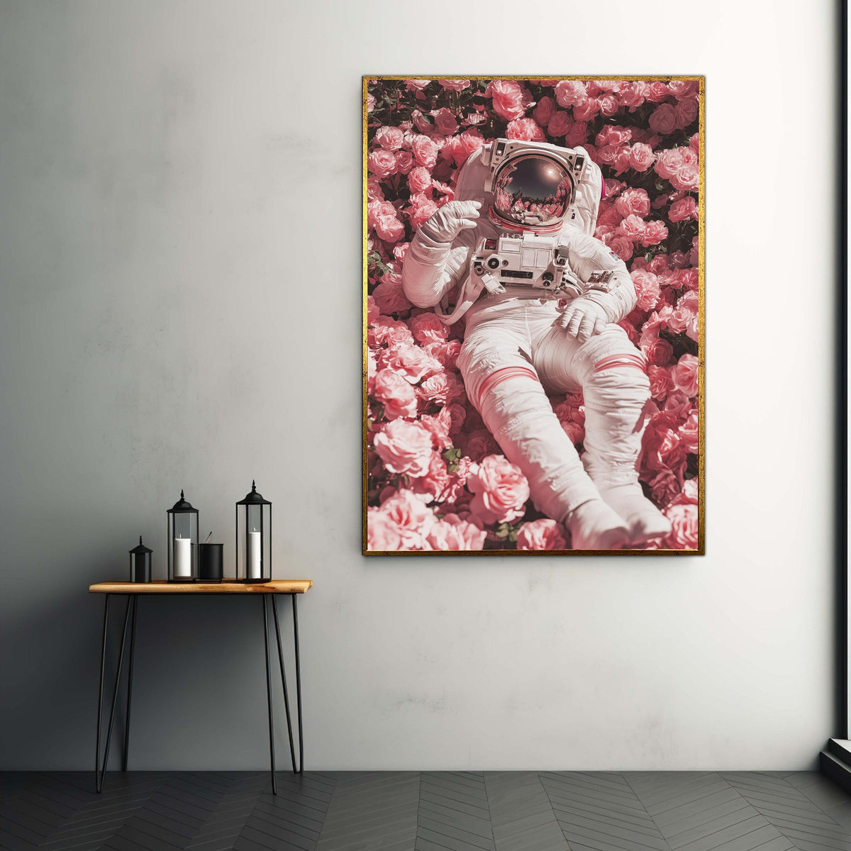 Astronaut in Rose Garden Canvas, Space and Flowers Wall Art, Surreal Floral Decor, Modern Living Room Canvas, Unique Gift Art, Home Decor