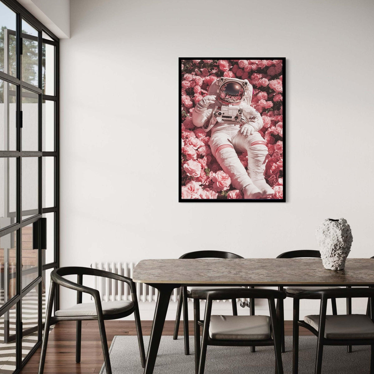 Astronaut in Rose Garden Canvas, Space and Flowers Wall Art, Surreal Floral Decor, Modern Living Room Canvas, Unique Gift Art, Home Decor