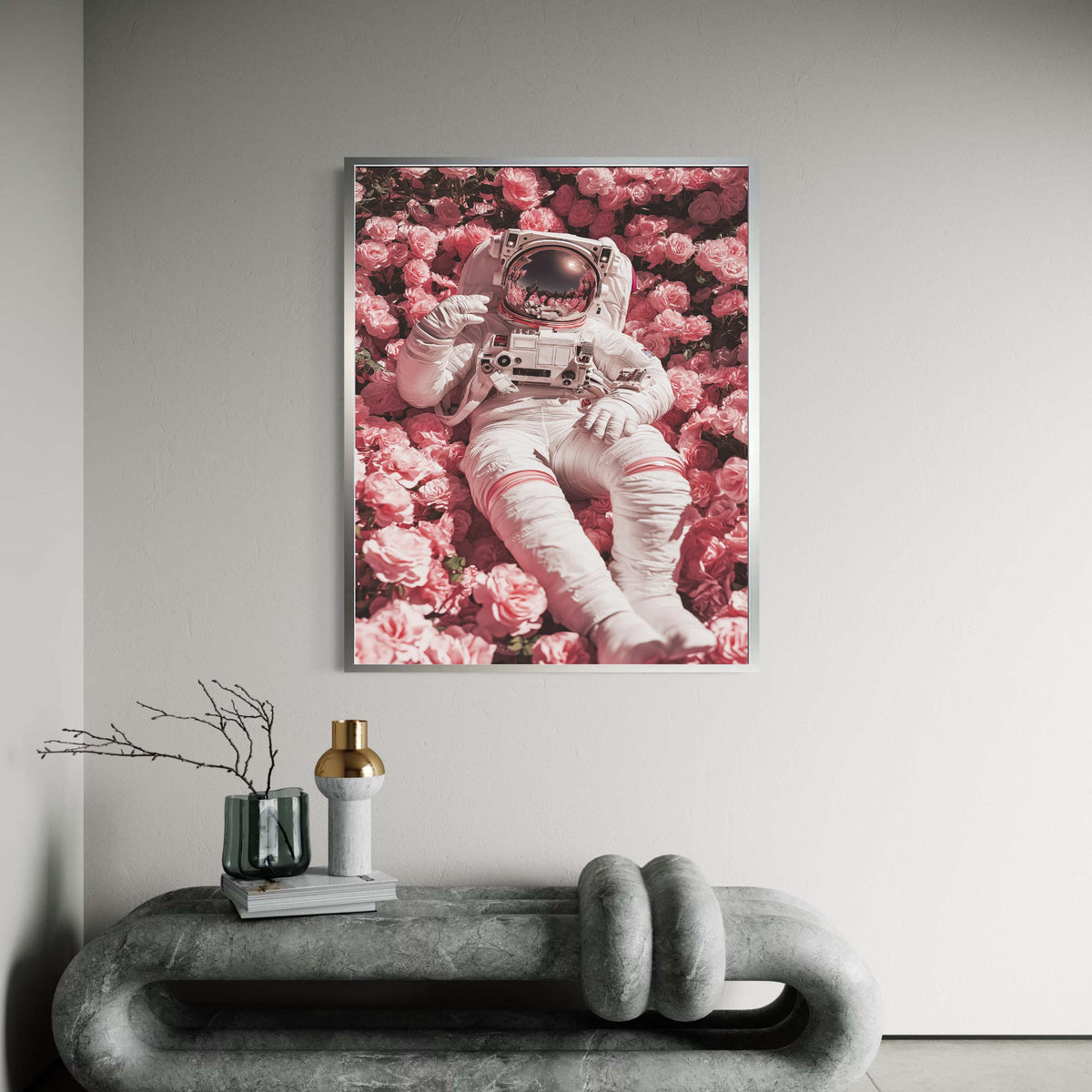 Astronaut in Rose Garden Canvas, Space and Flowers Wall Art, Surreal Floral Decor, Modern Living Room Canvas, Unique Gift Art, Home Decor