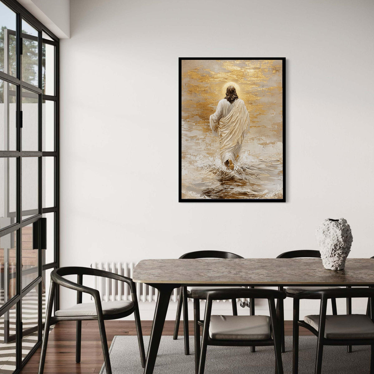 Divine Jesus Walking on Water, Inspirational Christian Canvas, Religious Wall Art, Spiritual Home Decoration, Gold Gift Art, Home Decor
