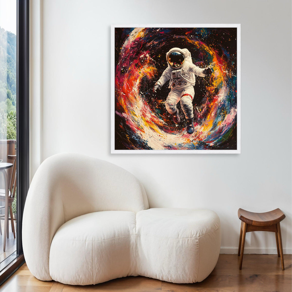 Cosmic Astronaut Floating Canvas, Space Explorer Wall Art, Colorful Galaxy Swirl Painting, Modern Astronaut Decor, Gift Art, Home Decor