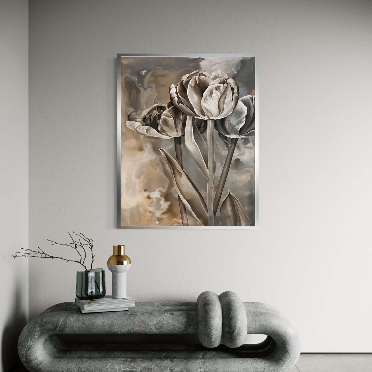 Elegant Sepia Tulip Painting, Vintage Floral Canvas Wall Art, Neutral Home Decor, Botanical Flower Artwork, Ready to Gift Art, Home Decor