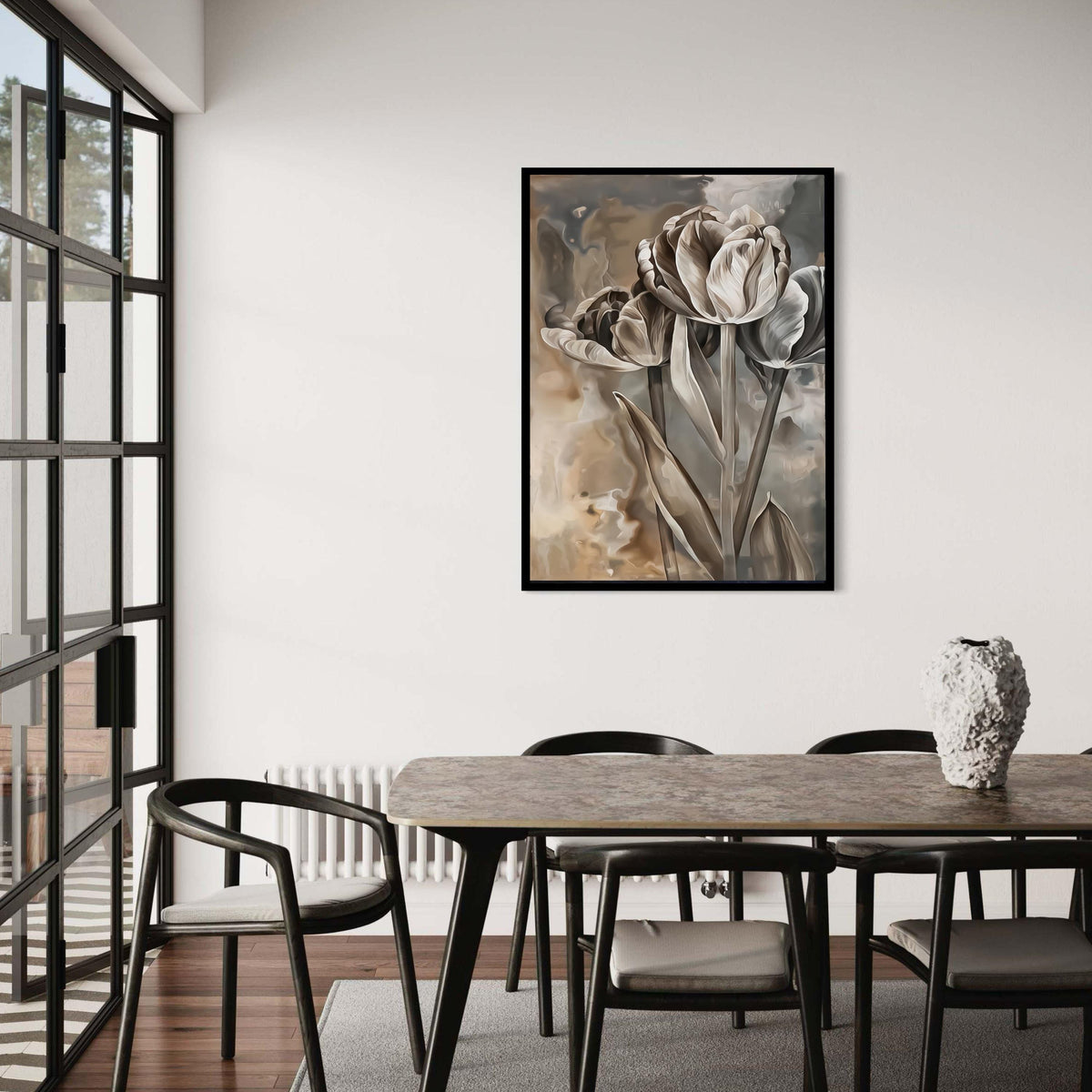 Elegant Sepia Tulip Painting, Vintage Floral Canvas Wall Art, Neutral Home Decor, Botanical Flower Artwork, Ready to Gift Art, Home Decor