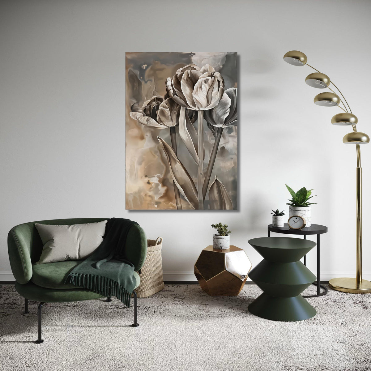 Elegant Sepia Tulip Painting, Vintage Floral Canvas Wall Art, Neutral Home Decor, Botanical Flower Artwork, Ready to Gift Art, Home Decor