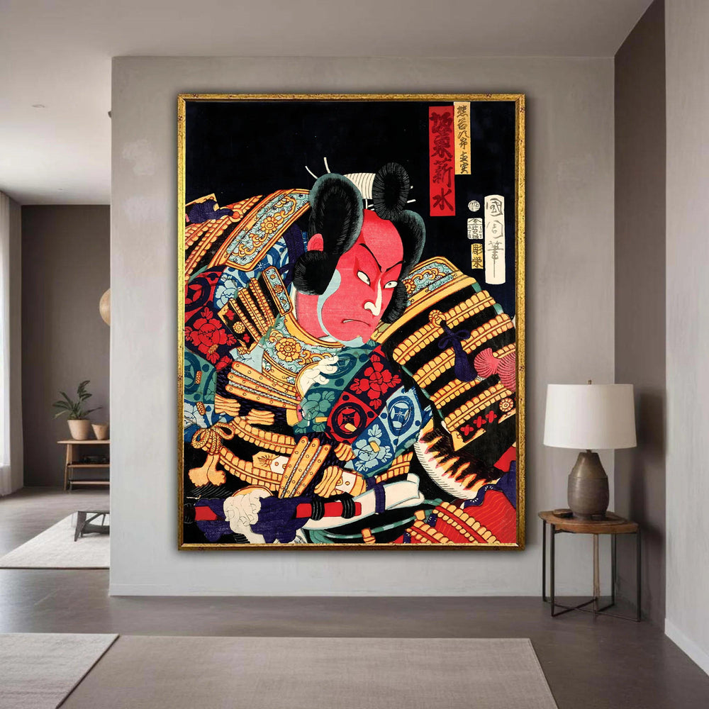 Traditional Samurai Warrior Canvas, Japanese Kabuki Art, Colorful Armor Wall Art, Asian Culture Canvas, Historical Gift Art, Home Decor
