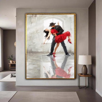 Passionate Tango Dance Couple, Red Dress Canvas Wall Art, Ballroom Dancing Artwork, Romantic Dance Scene, Modern Home Gift Art, Home Decor