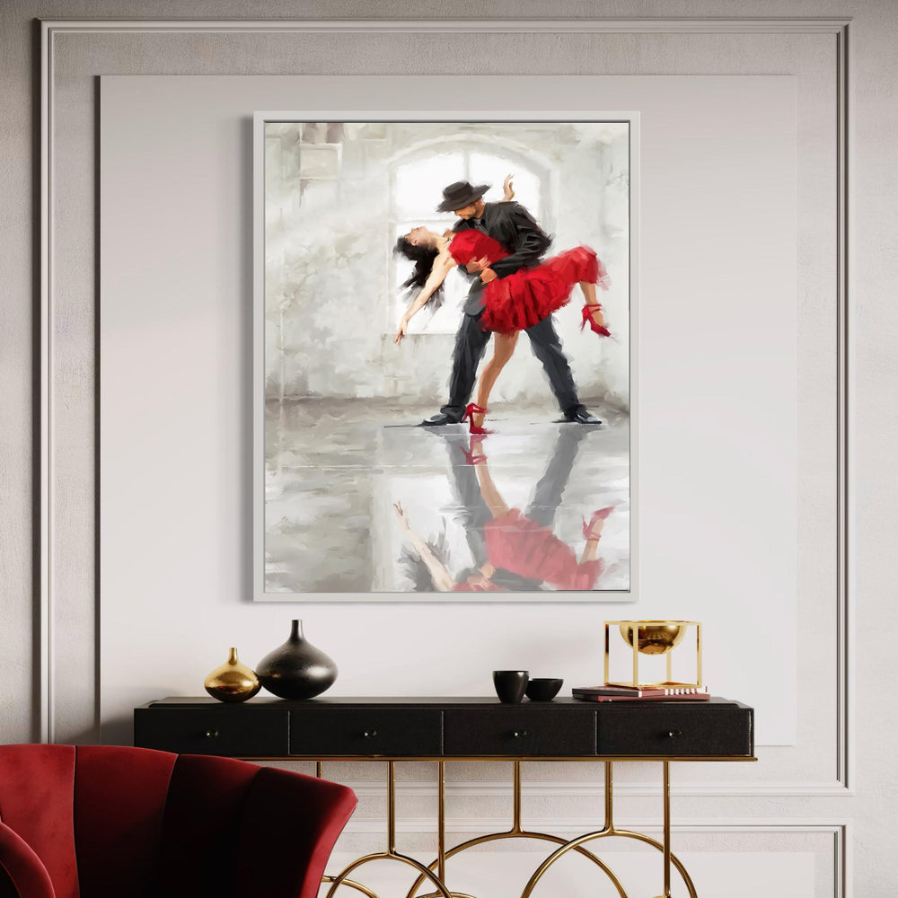 Passionate Tango Dance Couple, Red Dress Canvas Wall Art, Ballroom Dancing Artwork, Romantic Dance Scene, Modern Home Gift Art, Home Decor