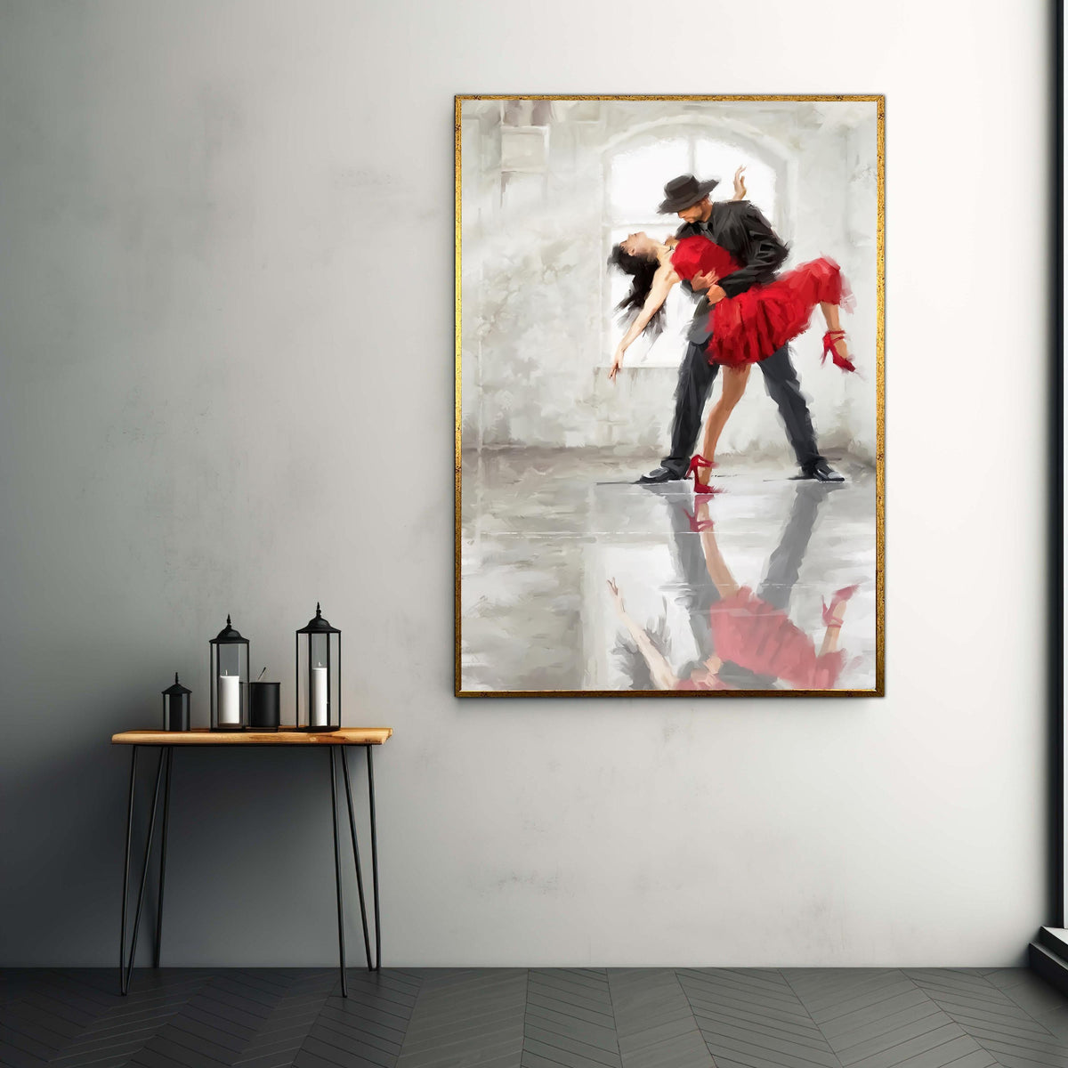 Passionate Tango Dance Couple, Red Dress Canvas Wall Art, Ballroom Dancing Artwork, Romantic Dance Scene, Modern Home Gift Art, Home Decor