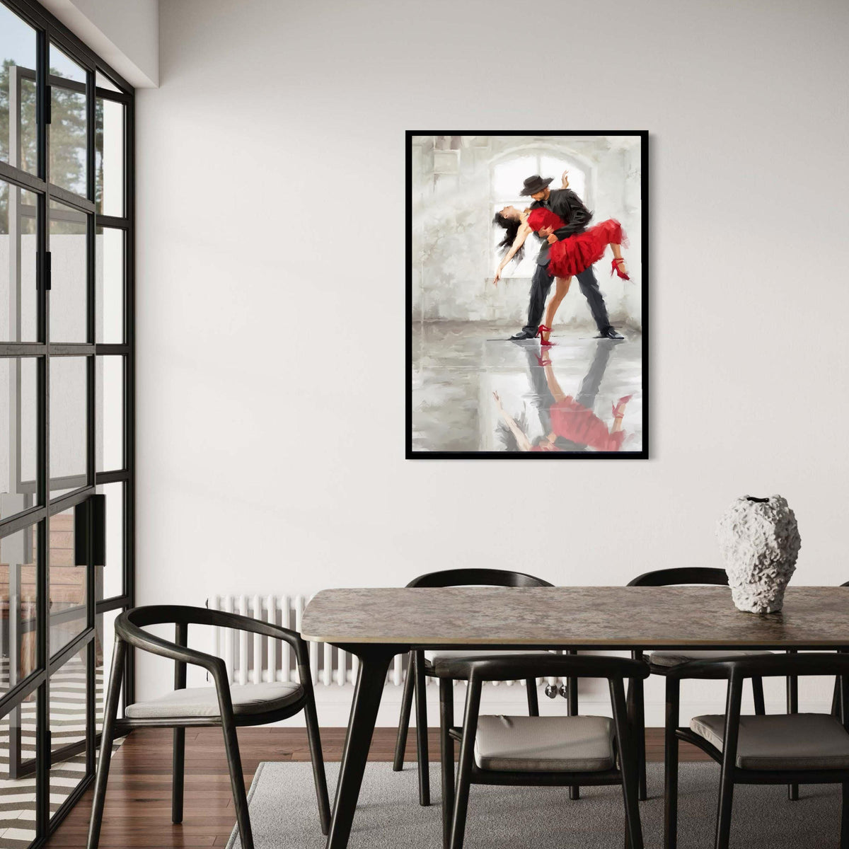 Passionate Tango Dance Couple, Red Dress Canvas Wall Art, Ballroom Dancing Artwork, Romantic Dance Scene, Modern Home Gift Art, Home Decor