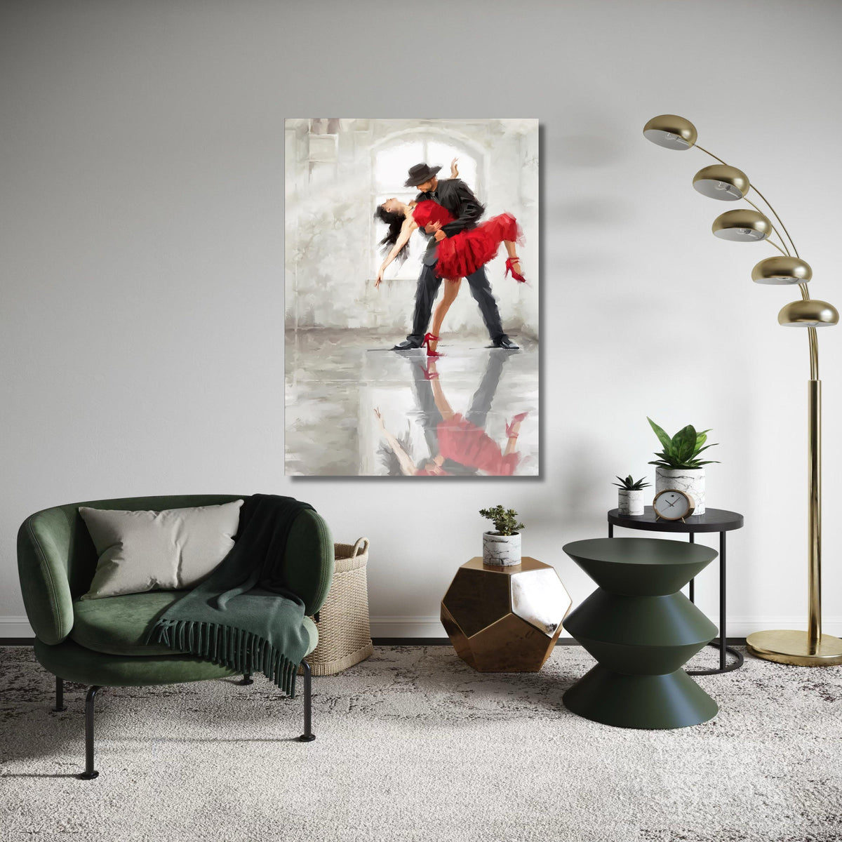 Passionate Tango Dance Couple, Red Dress Canvas Wall Art, Ballroom Dancing Artwork, Romantic Dance Scene, Modern Home Gift Art, Home Decor