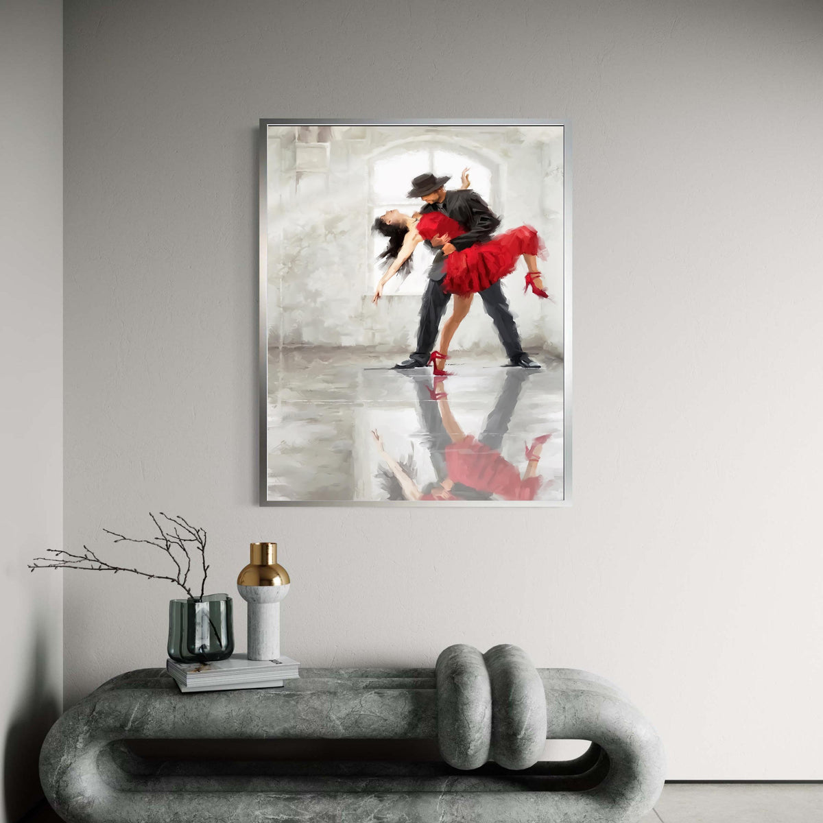 Passionate Tango Dance Couple, Red Dress Canvas Wall Art, Ballroom Dancing Artwork, Romantic Dance Scene, Modern Home Gift Art, Home Decor