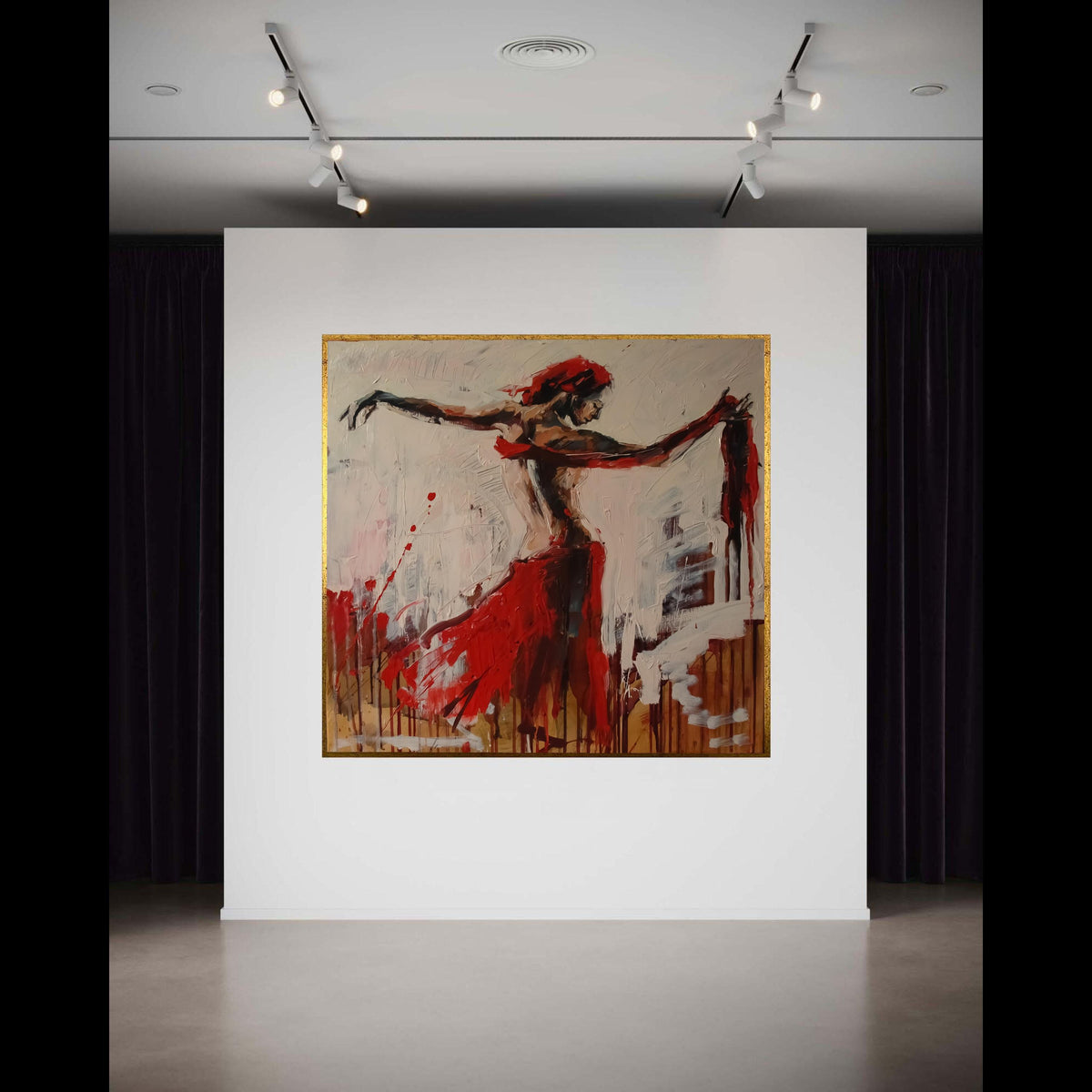 Passionate Flamenco Dancer Canvas, Red Dress Abstract Art, Modern Ballet Wall Decor, Expressionist Dance Painting, Gift Art, Home Decor