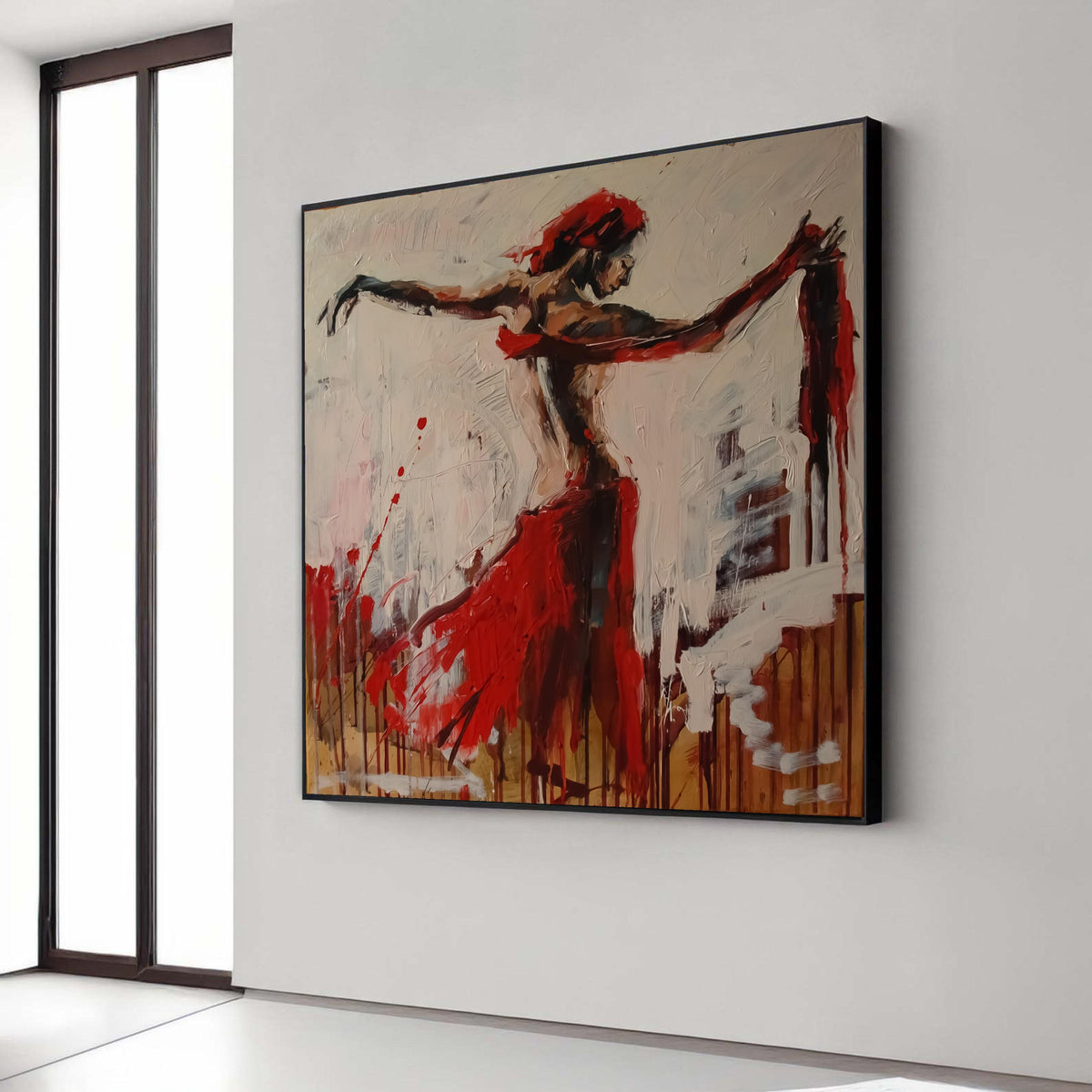 Passionate Flamenco Dancer Canvas, Red Dress Abstract Art, Modern Ballet Wall Decor, Expressionist Dance Painting, Gift Art, Home Decor