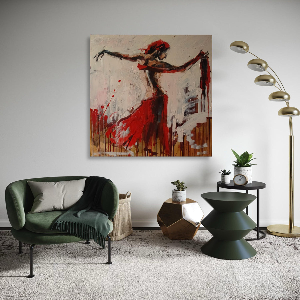 Passionate Flamenco Dancer Canvas, Red Dress Abstract Art, Modern Ballet Wall Decor, Expressionist Dance Painting, Gift Art, Home Decor