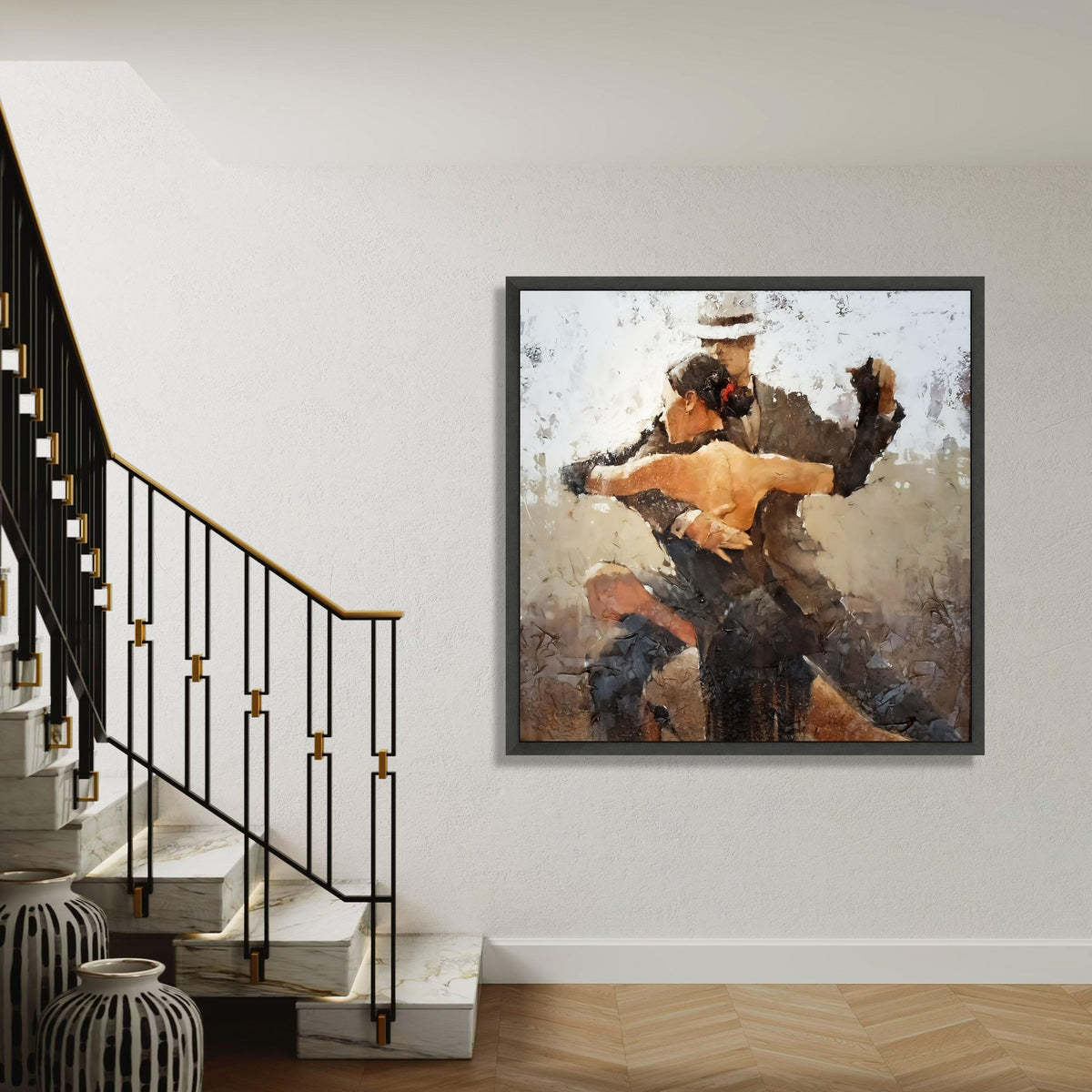 Passionate Tango Dance Couple, Abstract Canvas Wall Art, Romantic Ballroom Scene, Painting Print, Elegant Home Decor Gift Art, Home Decor