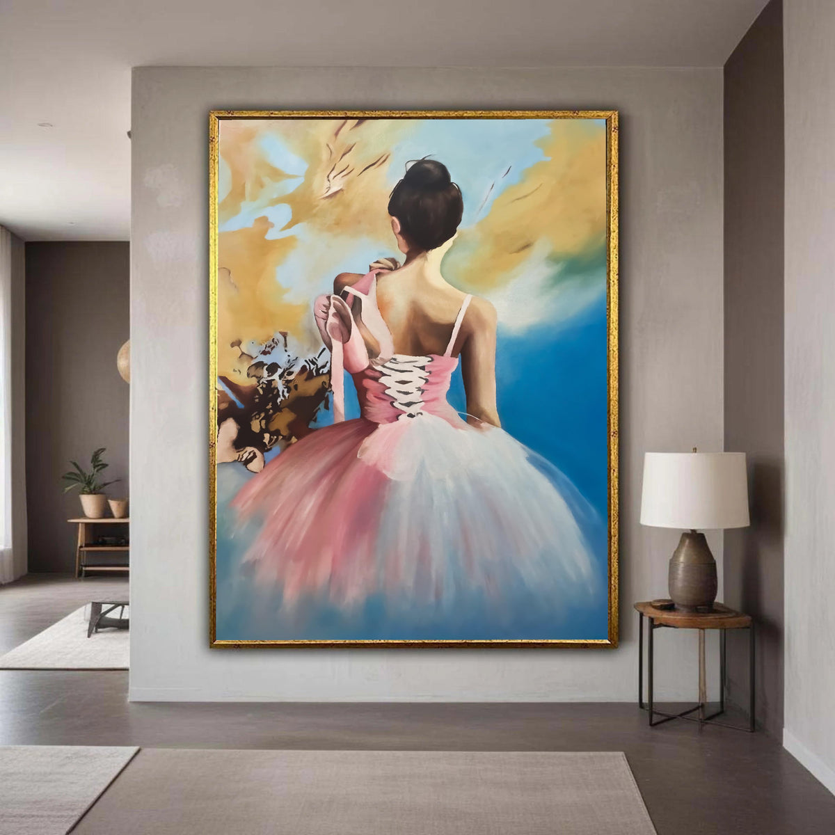 Elegant Ballerina Back View Canvas, Pink Tutu Dance Art, Ballet Slippers Wall Decor, Graceful Dance Canvas, Modern Home Gift Art, Home Decor
