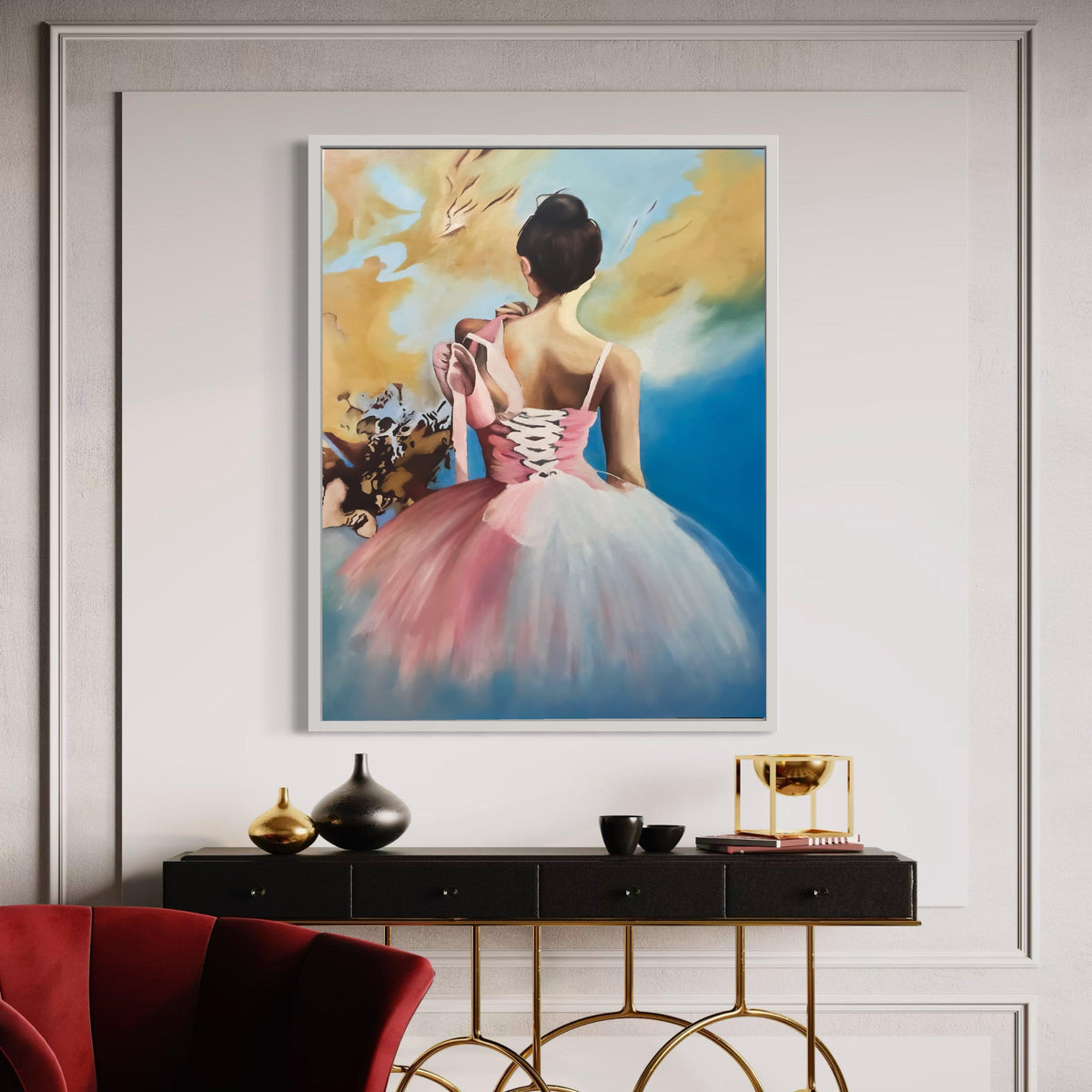 Elegant Ballerina Back View Canvas, Pink Tutu Dance Art, Ballet Slippers Wall Decor, Graceful Dance Canvas, Modern Home Gift Art, Home Decor