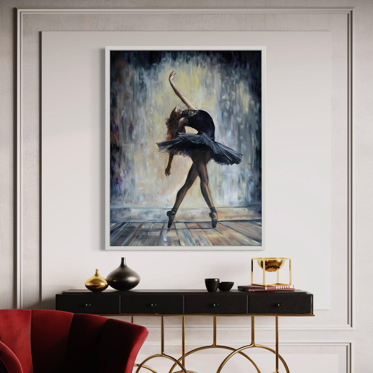 Elegant Ballerina Dance Pose Canvas, Ballet Wall Art, Contemporary Dance Painting, Black Tutu Canvas, Home Decor Canvas Gift Art, Home Decor