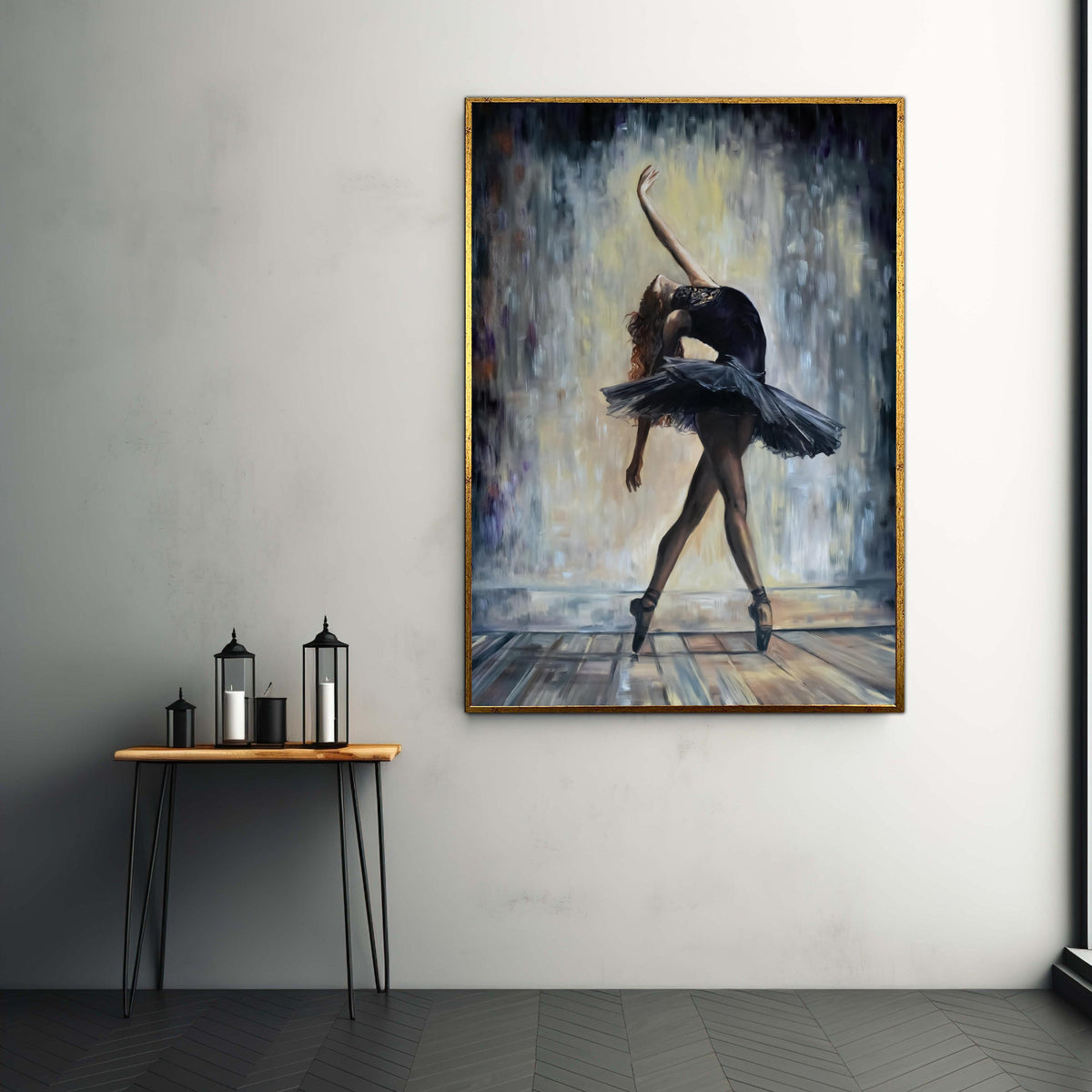 Elegant Ballerina Dance Pose Canvas, Ballet Wall Art, Contemporary Dance Painting, Black Tutu Canvas, Home Decor Canvas Gift Art, Home Decor
