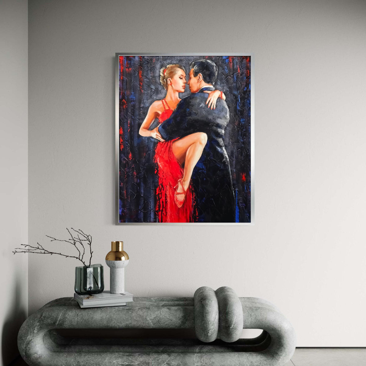Passionate Tango Dance Scene Canvas, Couple in Red Dress and Black Suit, Romantic Dance Wall Art, Home Decor, Painting Gift Art, Home Decor