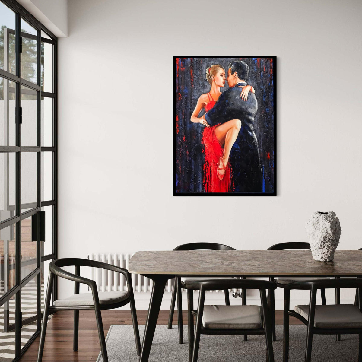 Passionate Tango Dance Scene Canvas, Couple in Red Dress and Black Suit, Romantic Dance Wall Art, Home Decor, Painting Gift Art, Home Decor