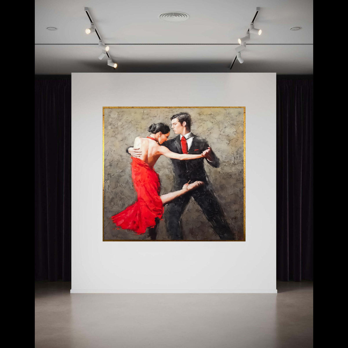 Passionate Tango Dance Couple Canvas, Red Dress Dance Art, Ballroom Dancing Wall Art, Romantic Couple Dance Painting, Gift Art, Home Decor