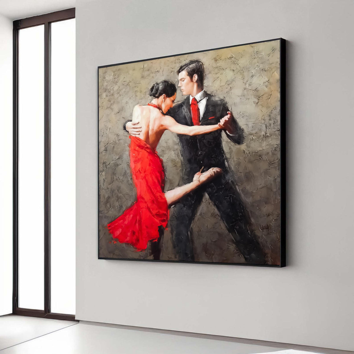Passionate Tango Dance Couple Canvas, Red Dress Dance Art, Ballroom Dancing Wall Art, Romantic Couple Dance Painting, Gift Art, Home Decor