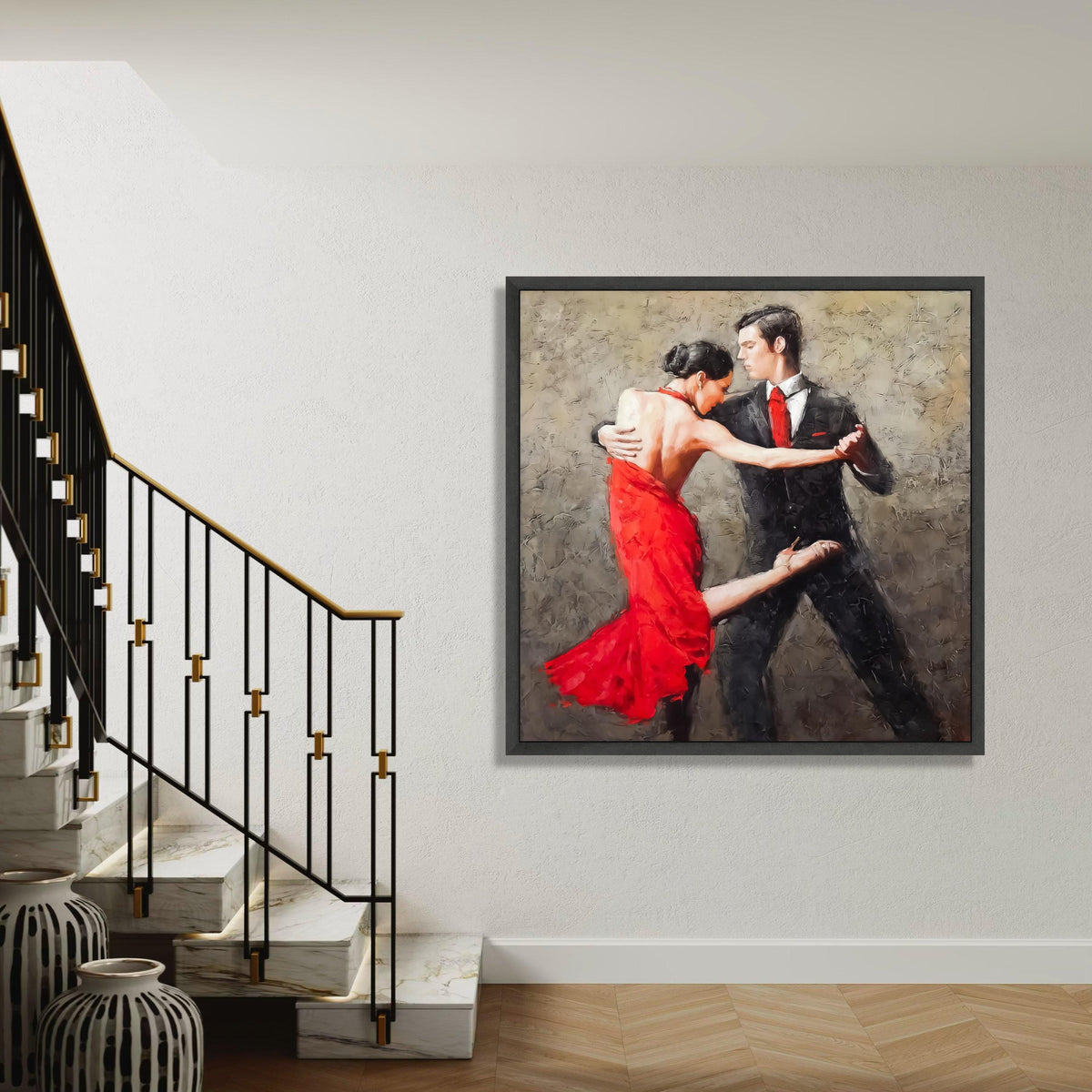 Passionate Tango Dance Couple Canvas, Red Dress Dance Art, Ballroom Dancing Wall Art, Romantic Couple Dance Painting, Gift Art, Home Decor