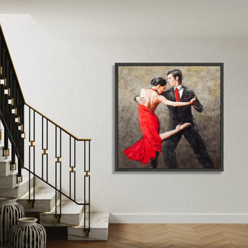 Passionate Tango Dance Couple Canvas, Red Dress Dance Art, Ballroom Dancing Wall Art, Romantic Couple Dance Painting, Gift Art, Home Decor