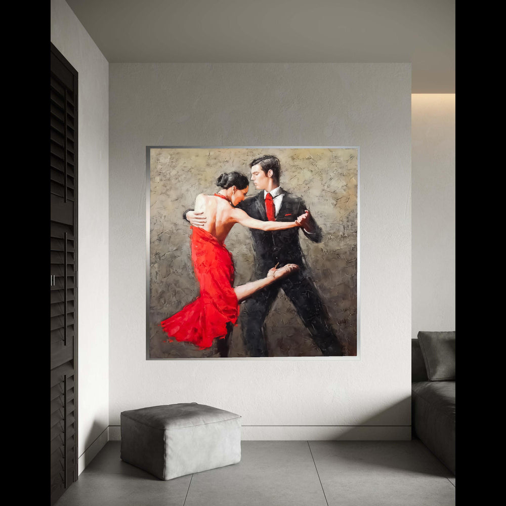 Passionate Tango Dance Couple Canvas, Red Dress Dance Art, Ballroom Dancing Wall Art, Romantic Couple Dance Painting, Gift Art, Home Decor