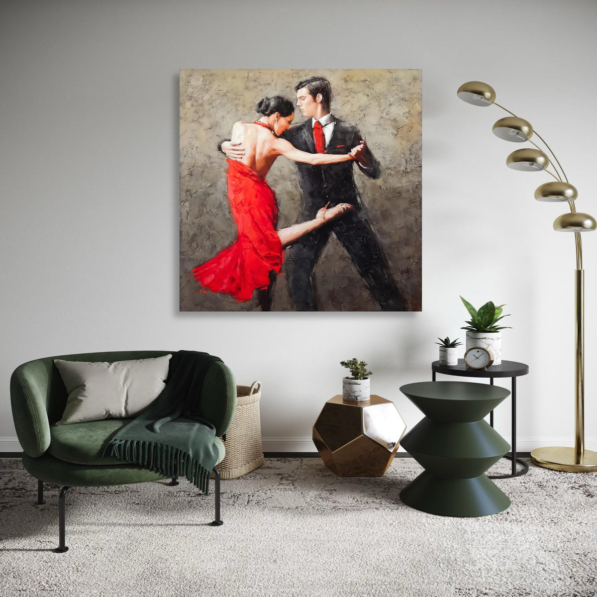 Passionate Tango Dance Couple Canvas, Red Dress Dance Art, Ballroom Dancing Wall Art, Romantic Couple Dance Painting, Gift Art, Home Decor