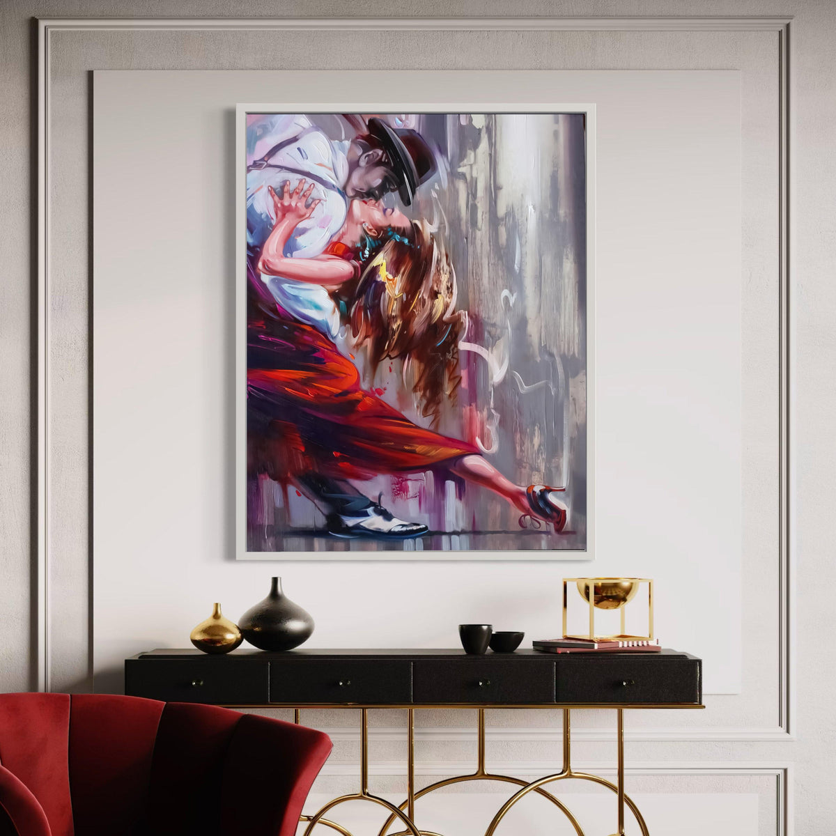 Passionate Tango Dance Couple Canvas, Romantic Ballroom Wall Art, Abstract Dance Illustration, Modern Canvas Decor, Gift Art, Home Decor