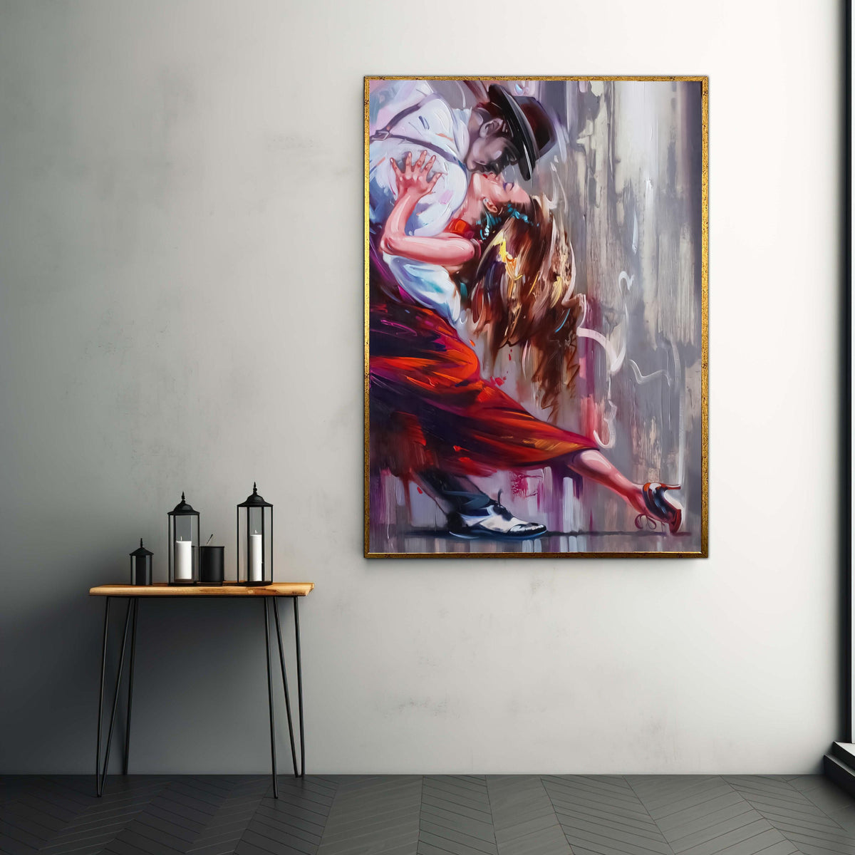 Passionate Tango Dance Couple Canvas, Romantic Ballroom Wall Art, Abstract Dance Illustration, Modern Canvas Decor, Gift Art, Home Decor
