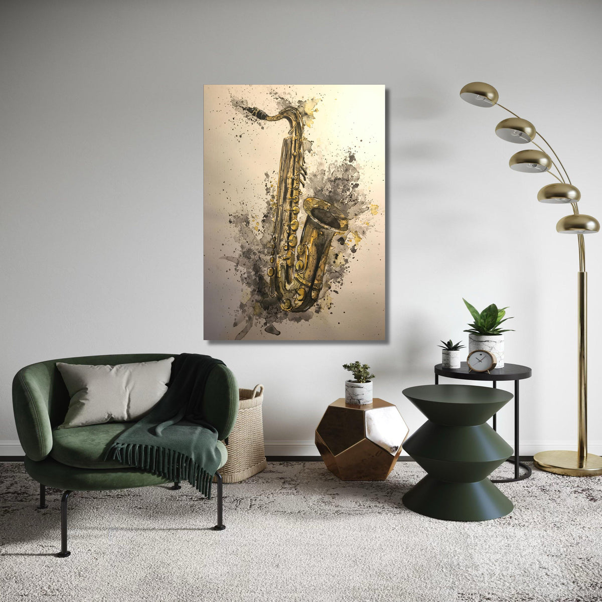 Vintage Saxophone Watercolor Canvas, Jazz Music Instrument Art, Abstract Music Wall Decor, Artistic Canvas Print, Ready Gift Art, Home Decor
