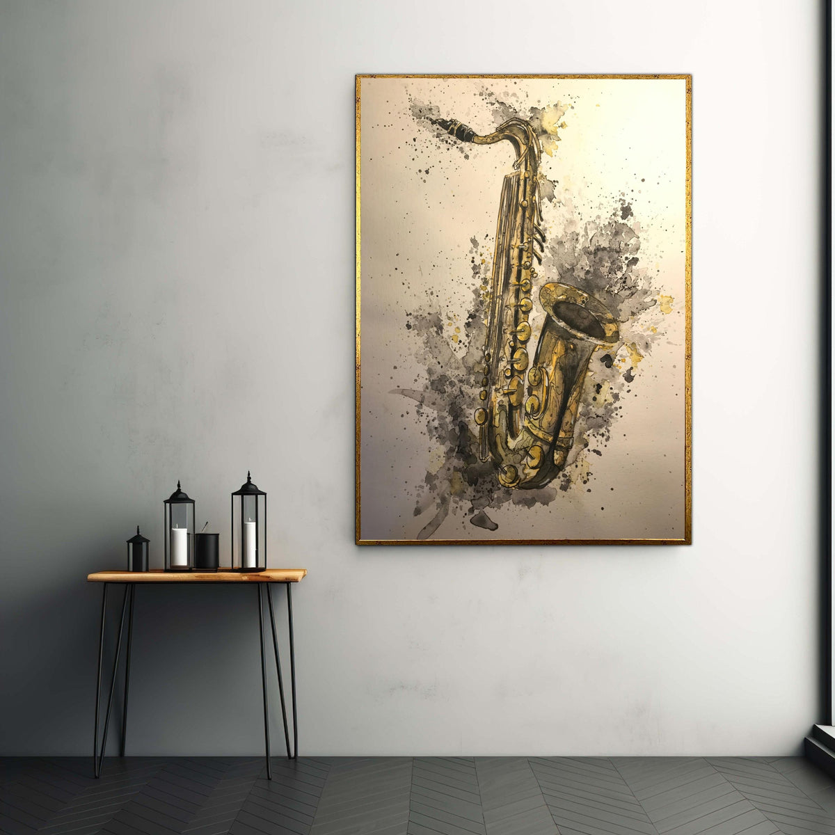 Vintage Saxophone Watercolor Canvas, Jazz Music Instrument Art, Abstract Music Wall Decor, Artistic Canvas Print, Ready Gift Art, Home Decor