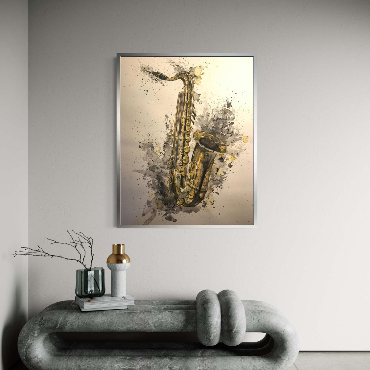 Vintage Saxophone Watercolor Canvas, Jazz Music Instrument Art, Abstract Music Wall Decor, Artistic Canvas Print, Ready Gift Art, Home Decor