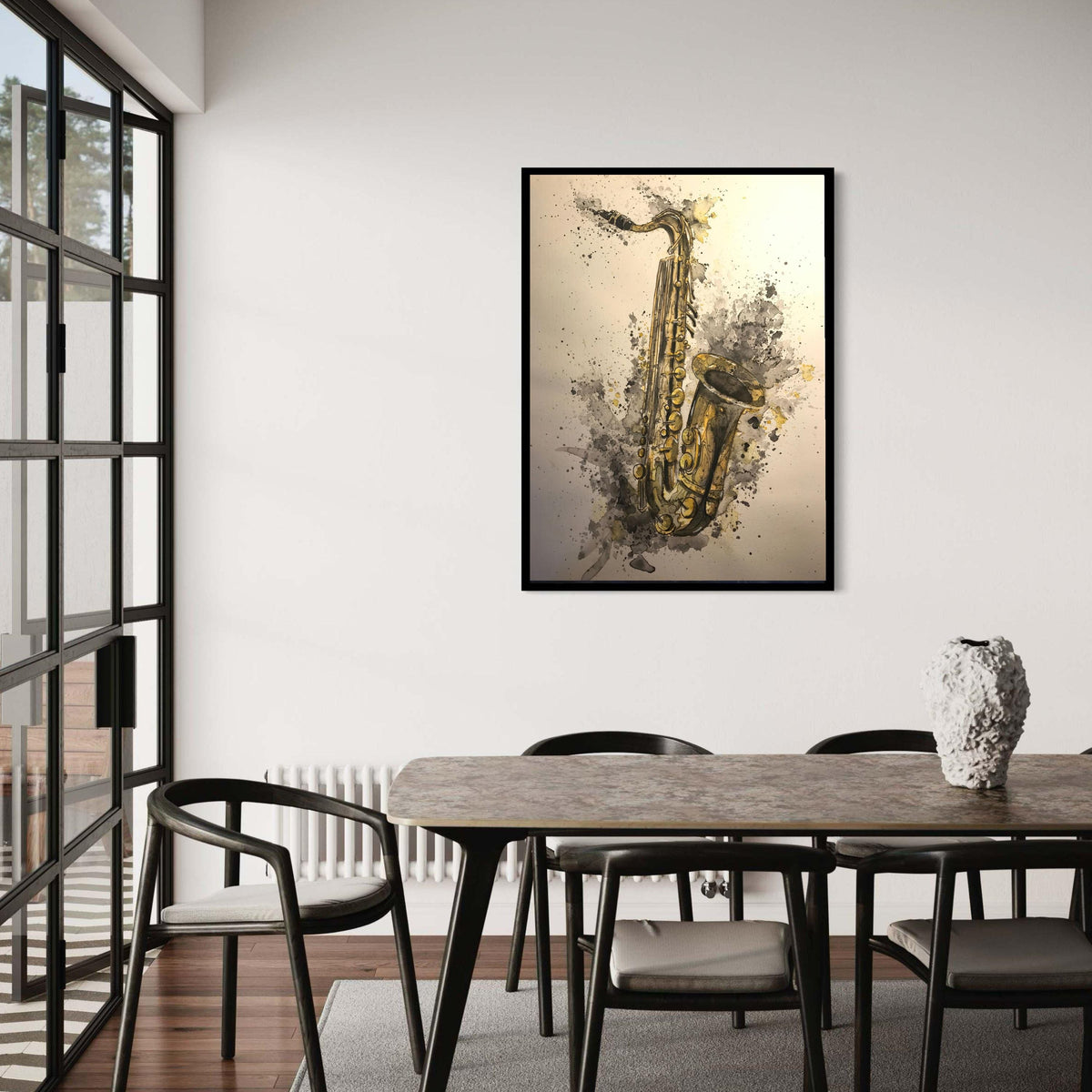 Vintage Saxophone Watercolor Canvas, Jazz Music Instrument Art, Abstract Music Wall Decor, Artistic Canvas Print, Ready Gift Art, Home Decor