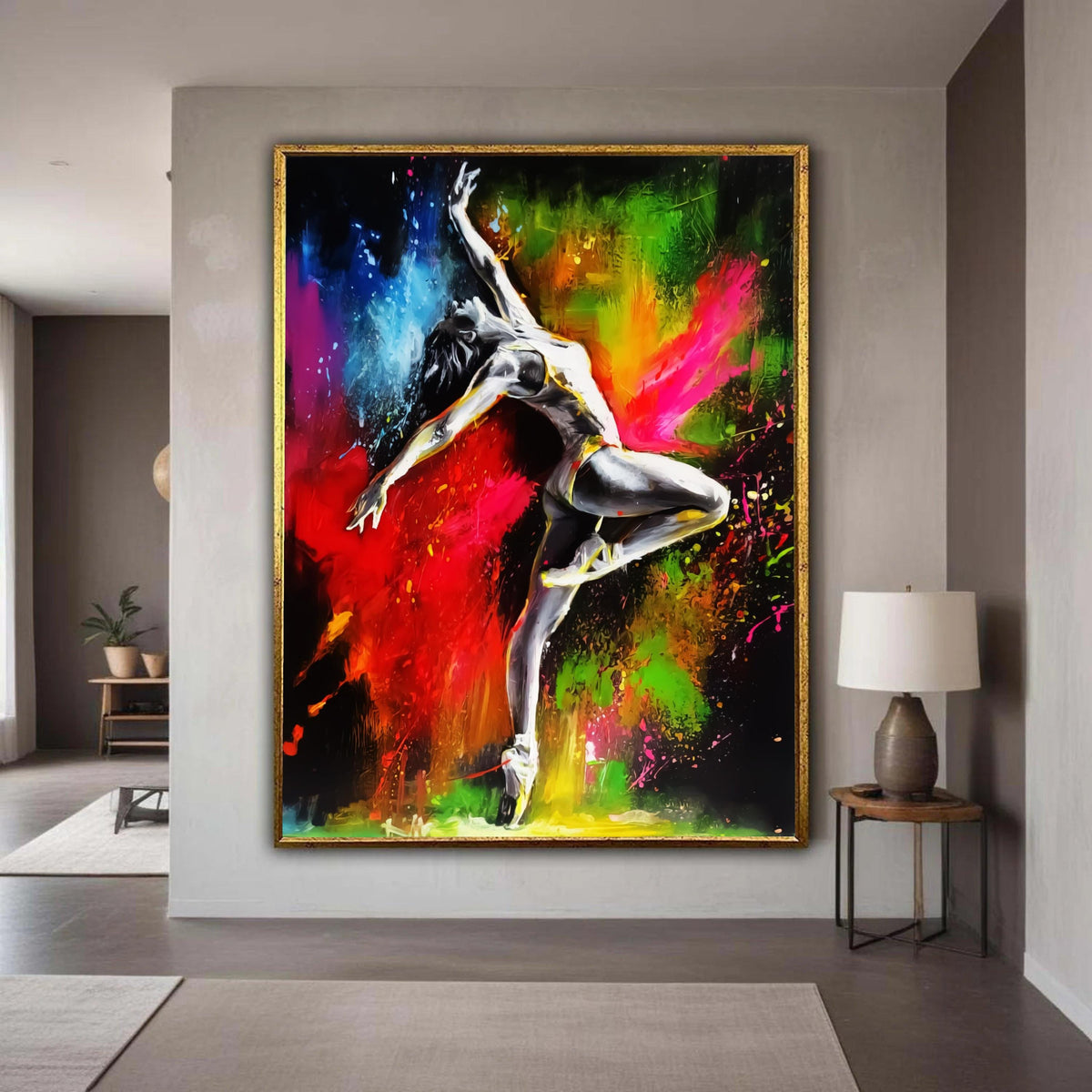 Vibrant Ballet Dance Canvas Wall Art, Modern Abstract Dancer Painting, Colorful Performance Art Decor, Contemporary Gift Art, Home Decor
