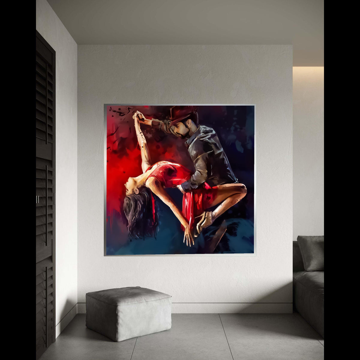 Passionate Tango Dance Couple Canvas, Red Dress Dance Art, Romantic Ballroom Wall Art, Movement and Emotion Canvas, Gift Art, Home Decor