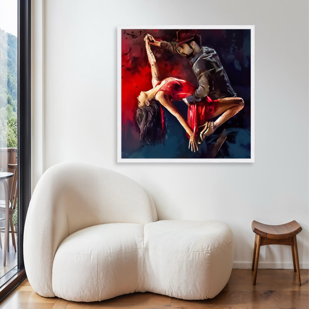 Passionate Tango Dance Couple Canvas, Red Dress Dance Art, Romantic Ballroom Wall Art, Movement and Emotion Canvas, Gift Art, Home Decor