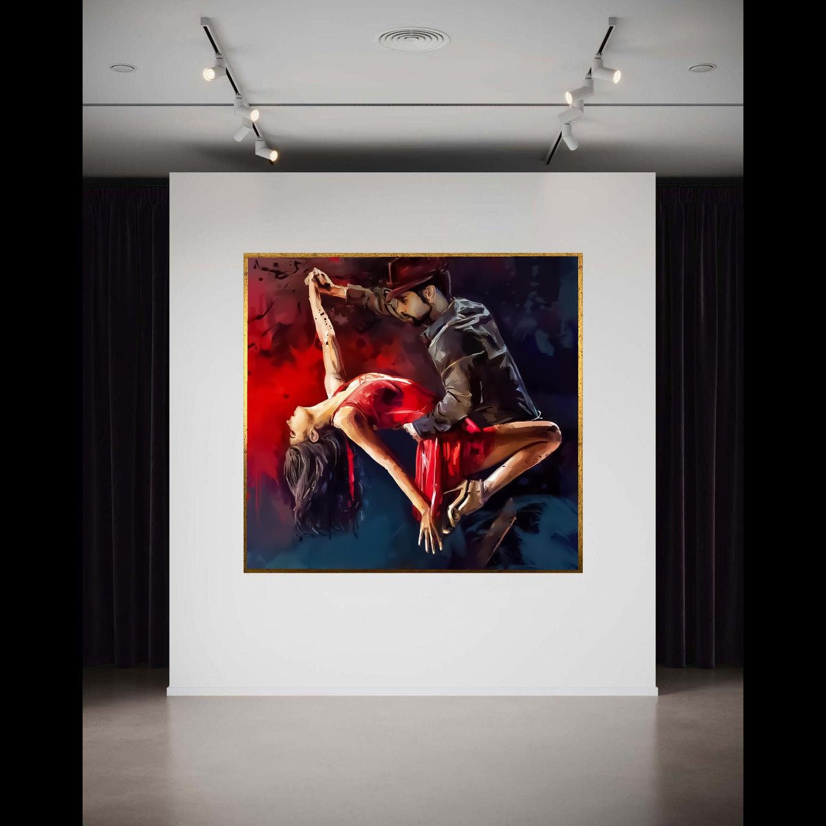 Passionate Tango Dance Couple Canvas, Red Dress Dance Art, Romantic Ballroom Wall Art, Movement and Emotion Canvas, Gift Art, Home Decor