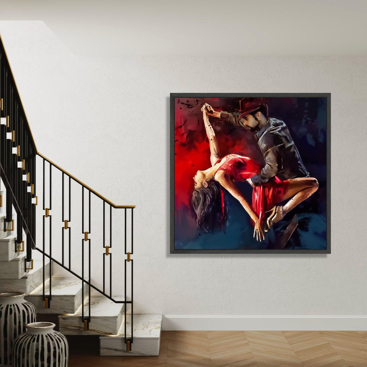Passionate Tango Dance Couple Canvas, Red Dress Dance Art, Romantic Ballroom Wall Art, Movement and Emotion Canvas, Gift Art, Home Decor