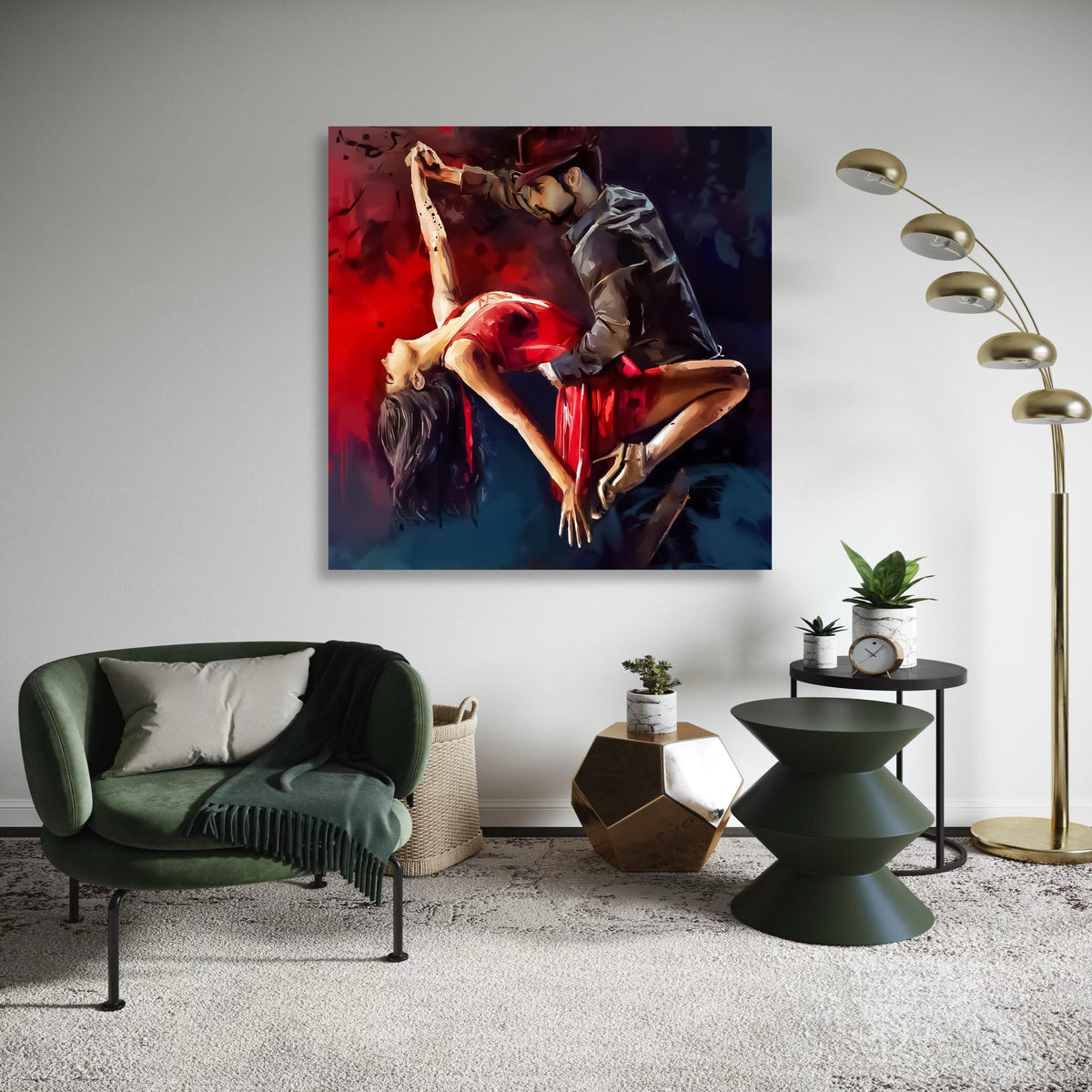 Passionate Tango Dance Couple Canvas, Red Dress Dance Art, Romantic Ballroom Wall Art, Movement and Emotion Canvas, Gift Art, Home Decor