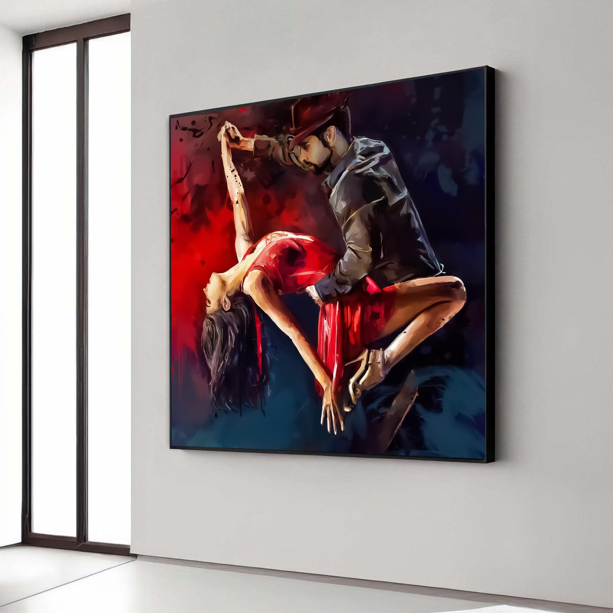 Passionate Tango Dance Couple Canvas, Red Dress Dance Art, Romantic Ballroom Wall Art, Movement and Emotion Canvas, Gift Art, Home Decor