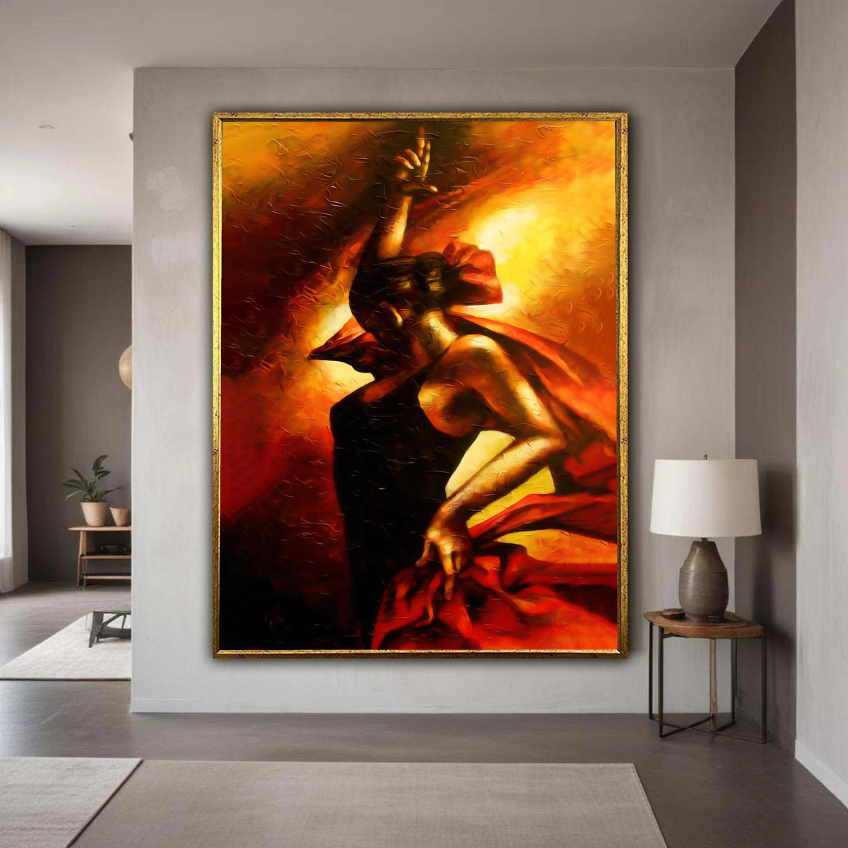 Passionate Flamenco Dancer Canvas, Spanish Dance Art, Vibrant Red and Orange Wall Art, Abstract Movement Canvas, Home Gift Art, Home Decor