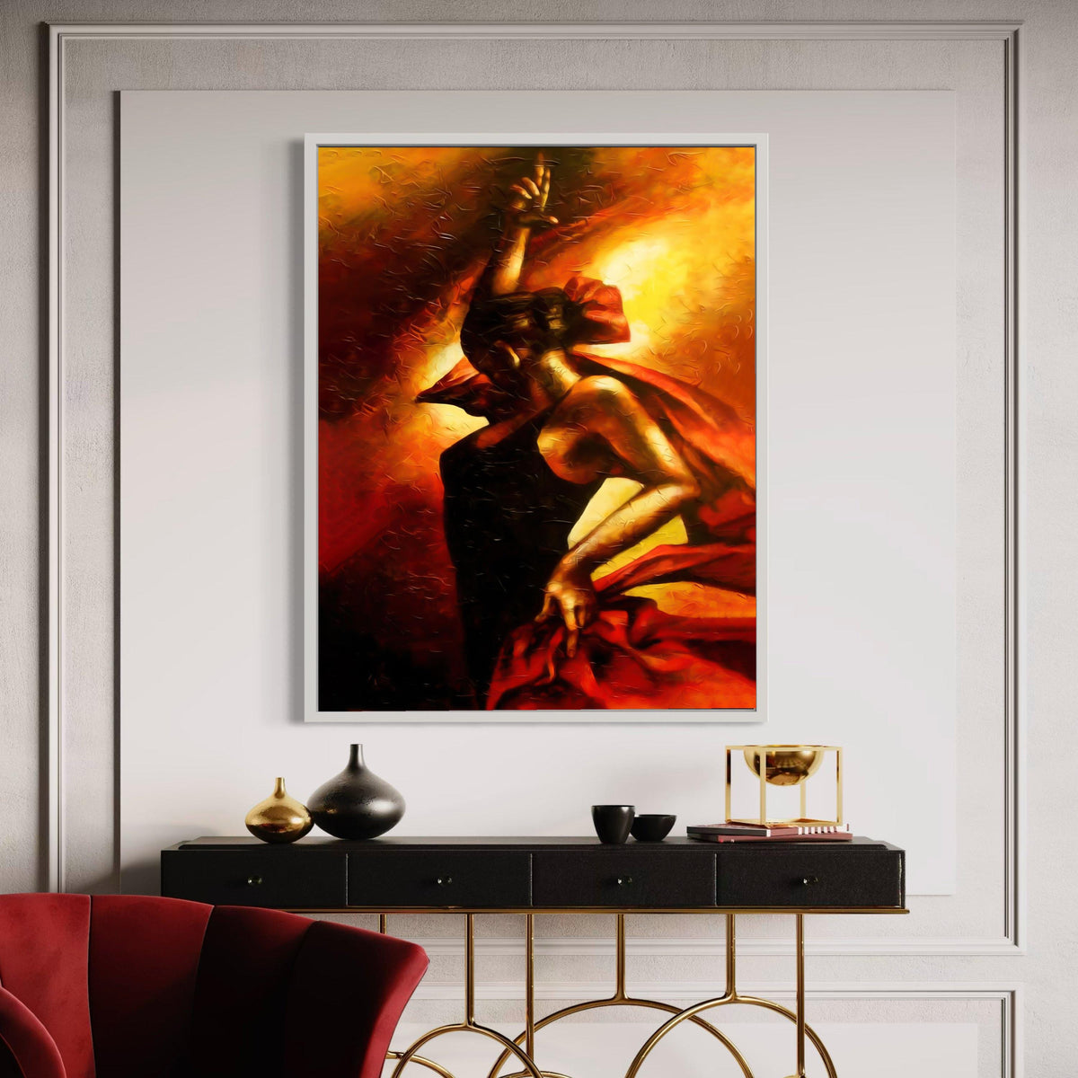 Passionate Flamenco Dancer Canvas, Spanish Dance Art, Vibrant Red and Orange Wall Art, Abstract Movement Canvas, Home Gift Art, Home Decor
