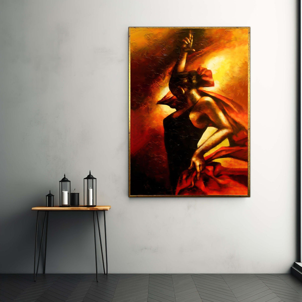 Passionate Flamenco Dancer Canvas, Spanish Dance Art, Vibrant Red and Orange Wall Art, Abstract Movement Canvas, Home Gift Art, Home Decor