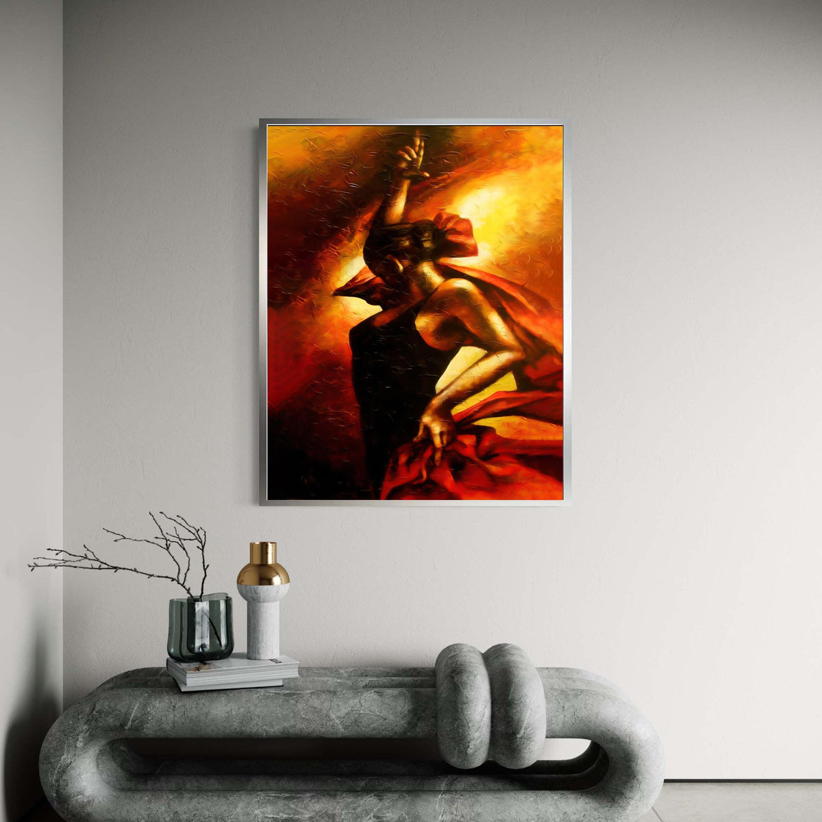 Passionate Flamenco Dancer Canvas, Spanish Dance Art, Vibrant Red and Orange Wall Art, Abstract Movement Canvas, Home Gift Art, Home Decor