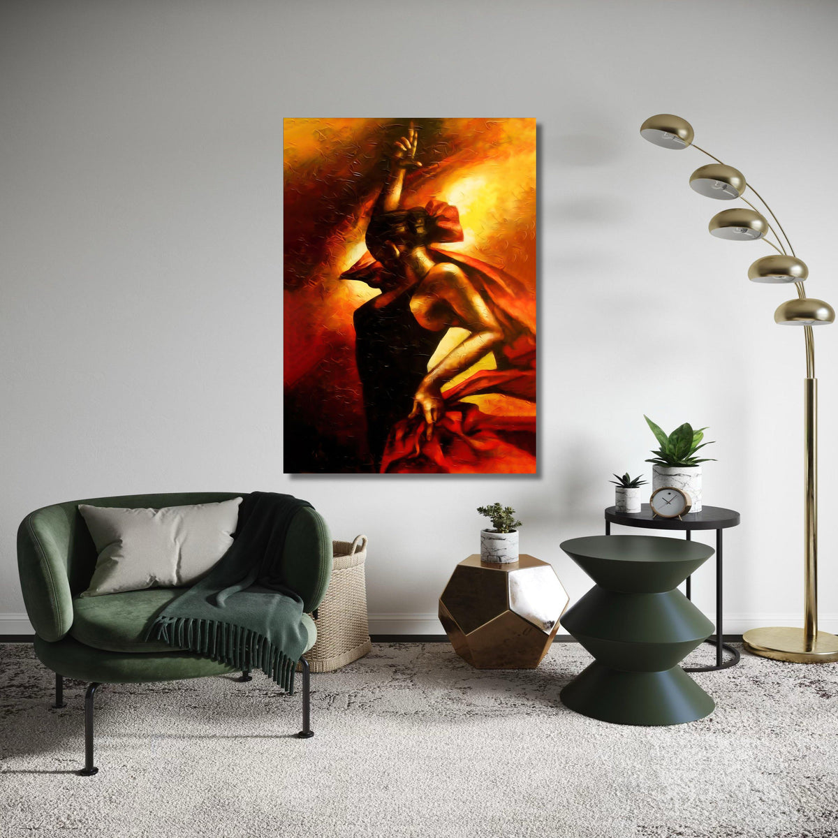 Passionate Flamenco Dancer Canvas, Spanish Dance Art, Vibrant Red and Orange Wall Art, Abstract Movement Canvas, Home Gift Art, Home Decor